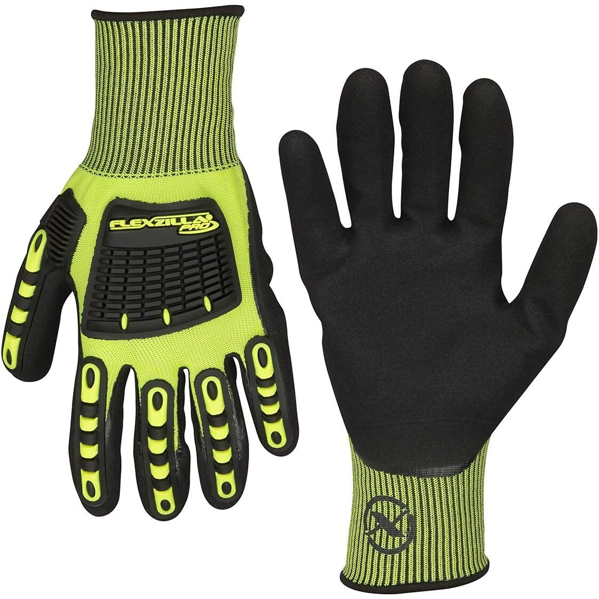 Flexzilla Pro Sandy Nitrile Dip, Black/ZillaGreen, Impact Protection Gloves -L, Model #GC161P